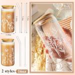 Mumufy 2 Pack Gift for Women Cute Glass Cup Tumbler Flower Iced Coffee Mugs 16 oz Glass with Bamboo Lid & Straw, Mothers Day Birthday Gift for Mom Sister Bridesmaid Baby Shower (Boho Floral)