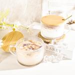 Icesip 14 oz Vintage Coffee Mugs Glass of 6 Overnight Oats Glass with Bamboo Lids Spoons Handle for Latte Cereal Yogurt(6 Mixed Pattern with Spoon Hole Lid)