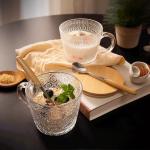 Slivax Upscale Retro Glass Coffee mugs for women Gift 2pcs Set,14oz Overnight Oatmeal Container,Embossed Clear Iced Coffee Glass Cups with Bamboo Lid and Spoon,for Latte,Cappuccino,Americano, Juice