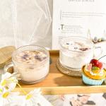 Icesip 14 oz Vintage Coffee Mugs Glass of 6 Overnight Oats Glass with Bamboo Lids Spoons Handle for Latte Cereal Yogurt(6 Mixed Pattern with Spoon Hole Lid)