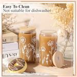 Mumufy 2 Pack Gift for Women Cute Glass Cup Tumbler Flower Iced Coffee Mugs 16 oz Glass with Bamboo Lid & Straw, Mothers Day Birthday Gift for Mom Sister Bridesmaid Baby Shower (Boho Floral)