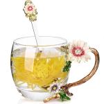 onepeng Gifts for Mom, Glass Tea Cup with Spoon Set, Best Gift For Women Wife Friends Mothers Valentines Day Christmas Birthday,Durable Glass Coffee Mug