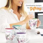 Christian Art Gifts Ceramic Coffee or Tea Mug Set for Women, Rejoice Watercolor Flowers Design Bible Verse Mug Set, Boxed Set of 4 Coffee Cups