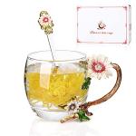 onepeng Gifts for Mom, Glass Tea Cup with Spoon Set, Best Gift For Women Wife Friends Mothers Valentines Day Christmas Birthday,Durable Glass Coffee Mug