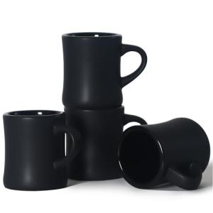 harebe Retro Coffee Mug Set of 4, 10 OZ Heavy Classic Ceramic Diner Cups Set with Handle for Coffee, Tea, Cocoa, Milk, Latte（Black）