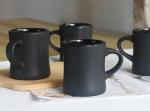 harebe Retro Coffee Mug Set of 4, 10 OZ Heavy Classic Ceramic Diner Cups Set with Handle for Coffee, Tea, Cocoa, Milk, Latte（Black）