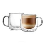 CNGLASS 16oz Double Walled Glass Coffee Mugs(2-pack),Large Clear Coffee Cups with Handle,Glass Espresso Mugs for Latte,Cappuccino,Tea