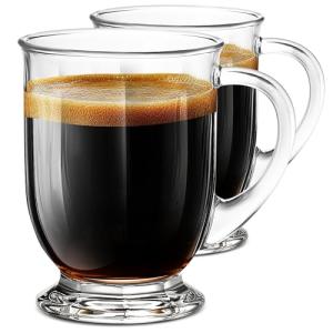 LUXU 24 OZ Glass Coffee Mugs (Set of 2), Large Clear Mugs With Handles for Hot and Cold Beverages, Durable for Tea, Cappuccino, Latte, Juice, Milk, Hot Chocolate, Beer