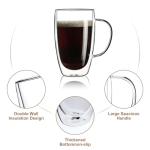 Aurzen 2 Pack Double Walled Glass Coffee Mugs with Handles, Large Insulated Layer Coffee Cups, 15oz Clear Borosilicate Mugs, Perfect for Cappuccino, Tea, Microwave Safe