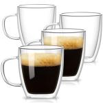 OJA Double Walled Glass Coffee Mugs Set of 4 Hand Blown 14OZ Clear Coffee Cups, Heat Resistant for Cappuccino, Tea, Latte, Espresso, Americano Insulated Borosilicate Glass with Handle