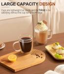 OJA Double Walled Glass Coffee Mugs Set of 4 Hand Blown 14OZ Clear Coffee Cups, Heat Resistant for Cappuccino, Tea, Latte, Espresso, Americano Insulated Borosilicate Glass with Handle