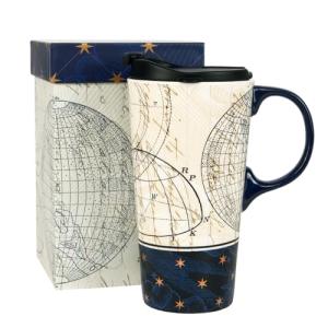 Topadorn Ceramic Travel Mug and Coffee Cup 17 oz. with Handle and Color Box,Starstruck