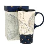 Topadorn Ceramic Travel Mug and Coffee Cup 17 oz. with Handle and Color Box,Starstruck