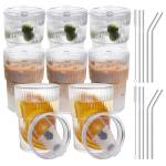 RÉΑLWÁY 16 OZ Reusable Iced Coffee Cups with Lids and Straws, Unbreakable Plastic Drinking Glasses for Iced Tea, Juice, Water, BPA Free, Dishwasher Safe, Set of 8