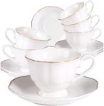 Guangyang 12 Pieces Tea Cup set Fine Porcelain 6oz Cup and Saucer set of 6 for Cappuccino Tea Flat White Coffee
