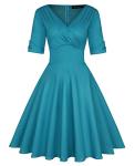 MINTLIMIT Women's Cocktail Dress Half Sleeve Vintage 1950s Retro Rockabilly Prom Tea Dresses (Teal Green - Size L)