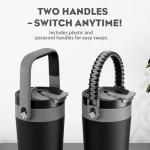 16 oz Insulated Coffee Mug for Travel: 2-in-1 Straw Flip Lid, Keep Cold 24H, Fit in Car Cupholder, Leakproof, Stainless Steel Coffee Tumbler with Handle for Work, Outdoor, Gifts and Home (Midnight)