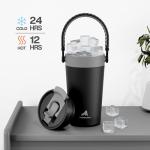 16 oz Insulated Coffee Mug for Travel: 2-in-1 Straw Flip Lid, Keep Cold 24H, Fit in Car Cupholder, Leakproof, Stainless Steel Coffee Tumbler with Handle for Work, Outdoor, Gifts and Home (Midnight)