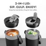 16 oz Insulated Coffee Mug for Travel: 2-in-1 Straw Flip Lid, Keep Cold 24H, Fit in Car Cupholder, Leakproof, Stainless Steel Coffee Tumbler with Handle for Work, Outdoor, Gifts and Home (Midnight)