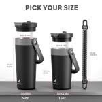 16 oz Insulated Coffee Mug for Travel: 2-in-1 Straw Flip Lid, Keep Cold 24H, Fit in Car Cupholder, Leakproof, Stainless Steel Coffee Tumbler with Handle for Work, Outdoor, Gifts and Home (Midnight)