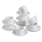PRECITIME Classic White Porcelain 6.6oz Tea Cup and Saucer Set - 8 pieces cups and Saucers Set with gold trim, Elegant and Versatile for Daily Use, Gift