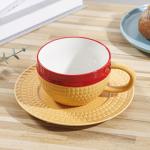 Novelty Ceramic Mug with Saucer – Anime Creative Design Coffee Cup, Unique Ceramic Tea Cup Set, Fun Gift for Fans, 8.5oz