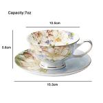 JinGlory Blue Tea Cup,Floral Tea Cup and Saucer Set,Bone China Tea Set,Coffee Cup,Tea Set for Adults/Friends/Women/Men,7OZ