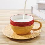 Novelty Ceramic Mug with Saucer – Anime Creative Design Coffee Cup, Unique Ceramic Tea Cup Set, Fun Gift for Fans, 8.5oz