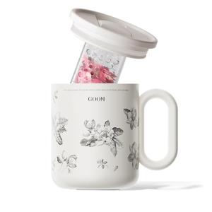 GOOM Travel Coffee Mug, 18/10 Insulated Coffee Cup with Handle, 15oz Stainless Steel Tea Cup with Infuser and Lid for Hot & Cold Drinks,Insulated Mug for Women,Tea Lovers Gifts (Floral White)