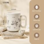 GOOM Travel Coffee Mug, 18/10 Insulated Coffee Cup with Handle, 15oz Stainless Steel Tea Cup with Infuser and Lid for Hot & Cold Drinks,Insulated Mug for Women,Tea Lovers Gifts (Floral White)