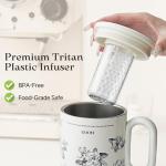 GOOM Travel Coffee Mug, 18/10 Insulated Coffee Cup with Handle, 15oz Stainless Steel Tea Cup with Infuser and Lid for Hot & Cold Drinks,Insulated Mug for Women,Tea Lovers Gifts (Floral White)