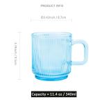 binsakao Glass Coffee Mugs 6 Pack - 12 OZ Blue Coffee Cups with Handles - Classic Vertical Stripes Transparent Tea Cup Set for Hot Cold Beverages