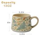 QIXCOZTI Large Ceramic Coffee Latte Mug, Cute Cup for Women, Ideal for Green Tea or Coffee,Hand Painted Floral Design Pottery Mug（Summer’s Whisper）