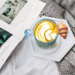 binsakao Glass Coffee Mugs 6 Pack - 12 OZ Blue Coffee Cups with Handles - Classic Vertical Stripes Transparent Tea Cup Set for Hot Cold Beverages