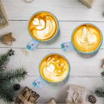 binsakao Glass Coffee Mugs 6 Pack - 12 OZ Blue Coffee Cups with Handles - Classic Vertical Stripes Transparent Tea Cup Set for Hot Cold Beverages