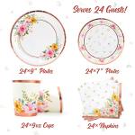 HOMIX Floral Paper Plates and Napkins Cups Sets Pink Flower Tea Party Supplies Disposable Dinnerware Sets Serves 24 for Bridal Shower, Birthdays