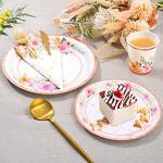 HOMIX Floral Paper Plates and Napkins Cups Sets Pink Flower Tea Party Supplies Disposable Dinnerware Sets Serves 24 for Bridal Shower, Birthdays