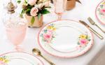 HOMIX Floral Paper Plates and Napkins Cups Sets Pink Flower Tea Party Supplies Disposable Dinnerware Sets Serves 24 for Bridal Shower, Birthdays