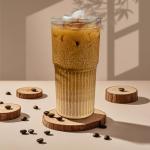 Luiaiog Glass Cups with Lids and Glass Straws, High Borosilicate 20OZ Tumblers (2Pcs) for Coffee, Tea, Juice, Smoothies, Hot/Cold Drinks at Home, Office