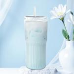 Luiaiog Glass Cups with Lids and Glass Straws, High Borosilicate 20OZ Tumblers (2Pcs) for Coffee, Tea, Juice, Smoothies, Hot/Cold Drinks at Home, Office