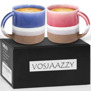 VOSJAAZZY Ceramic Coffee Mugs Set Of 2,13.5 oz Insulated Coffee Cups With Handle, Coffee Mugs With Gift Box Packaging, Perfect For Cappuccino, Latte, Americano, Tea Bag, Beverage