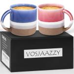 VOSJAAZZY Ceramic Coffee Mugs Set Of 2,13.5 oz Insulated Coffee Cups With Handle, Coffee Mugs With Gift Box Packaging, Perfect For Cappuccino, Latte, Americano, Tea Bag, Beverage