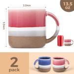 VOSJAAZZY Ceramic Coffee Mugs Set Of 2,13.5 oz Insulated Coffee Cups With Handle, Coffee Mugs With Gift Box Packaging, Perfect For Cappuccino, Latte, Americano, Tea Bag, Beverage