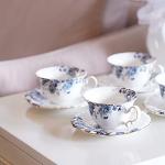 Jomop Ceramic Tea Cups Coffee Cup and Saucers Set of 4 (Blue and White)