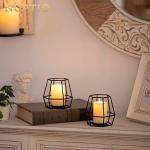 Nuptio Pillar Candle Holder Black Tea Light Candle Holders 2 Pcs Geometric Tealight Candle Holder Metal Candle Stand Table Centerpiece for Halloween Office Home Decor