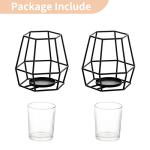 Nuptio Pillar Candle Holder Black Tea Light Candle Holders 2 Pcs Geometric Tealight Candle Holder Metal Candle Stand Table Centerpiece for Halloween Office Home Decor