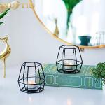 Nuptio Pillar Candle Holder Black Tea Light Candle Holders 2 Pcs Geometric Tealight Candle Holder Metal Candle Stand Table Centerpiece for Halloween Office Home Decor