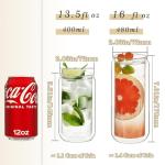 LIBWYS 13.5oz Double Wall Drinking Glass Cups with Bamboo Lids and Straws, 2 Pc Set – Condensation Resistant Insulated Glass Can Tumblers for Cold Drinks, Iced Coffee, Tea, Juice, Cleaning Brush