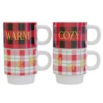 American Atelier Coffee Mug Set with Rack | Coffee Mugs Set of 4 | 14 oz | Stackable Coffee Mugs | Coffee Cup Set | Christmas Holiday Design | Ceramic Mug | Plaid