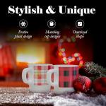 American Atelier Coffee Mug Set with Rack | Coffee Mugs Set of 4 | 14 oz | Stackable Coffee Mugs | Coffee Cup Set | Christmas Holiday Design | Ceramic Mug | Plaid